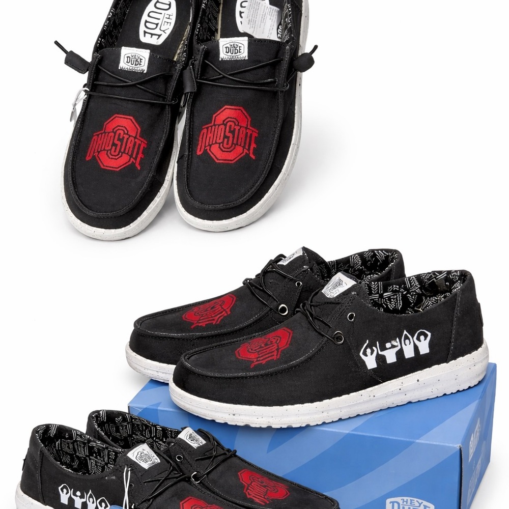 Hey Dude Black and Red Ohio State Shoes